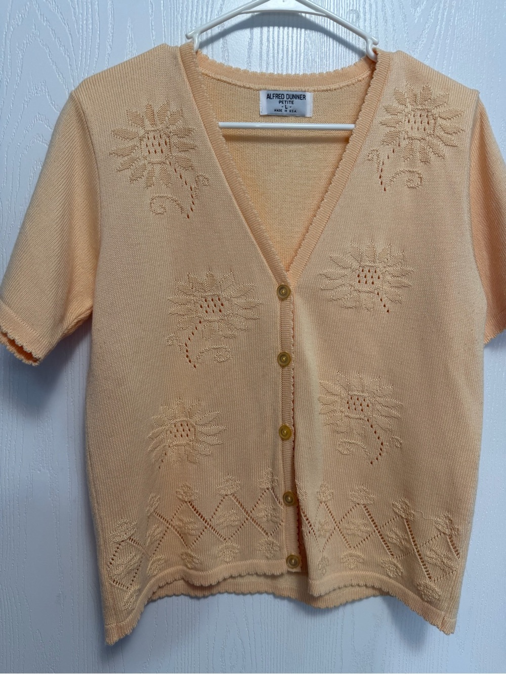 Alfred Dunner Peach Short-Sleeve Button Front Cardigan